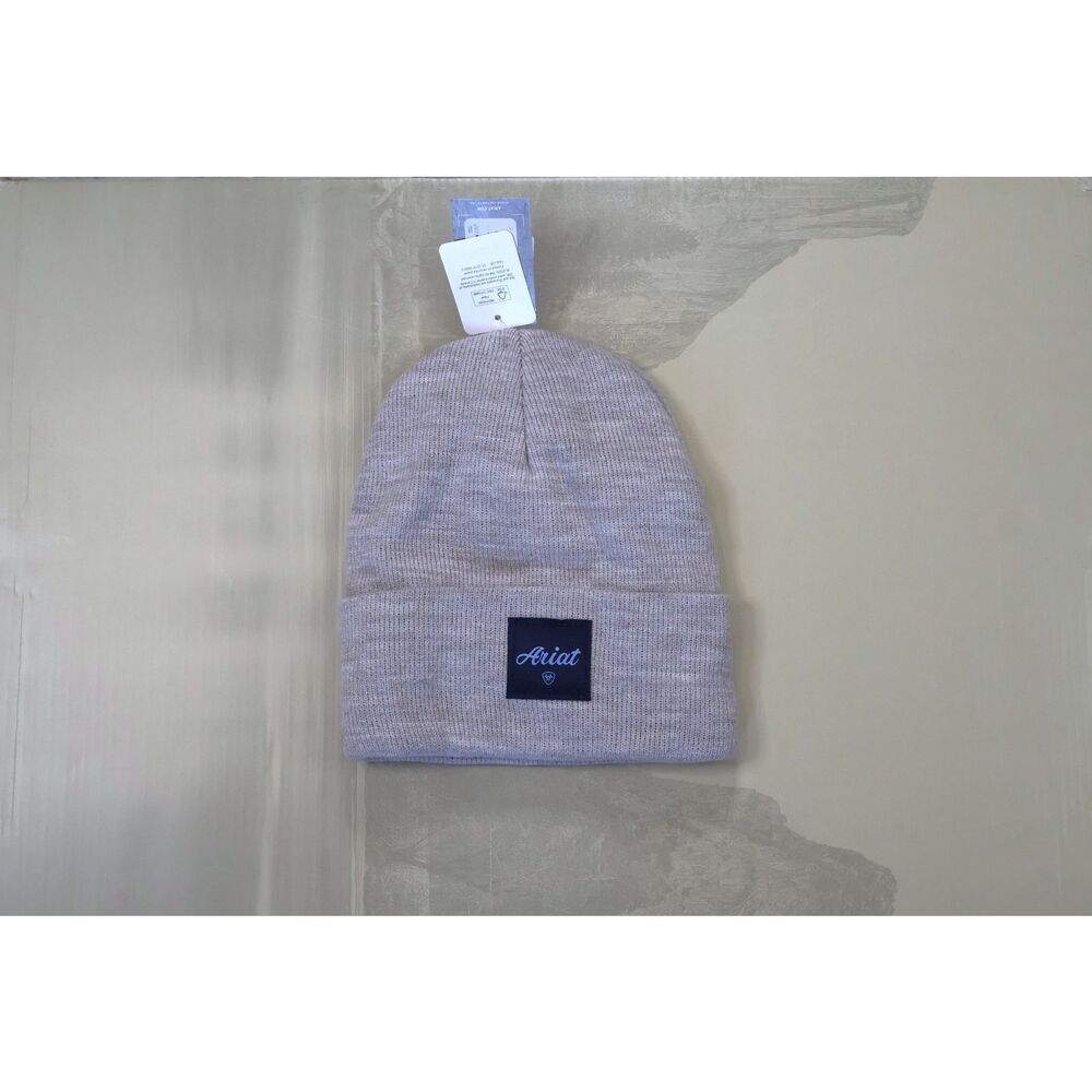 NEW Ariat Ladies Square Patch Alabaster Heather Beanie 10046847 Light Gray